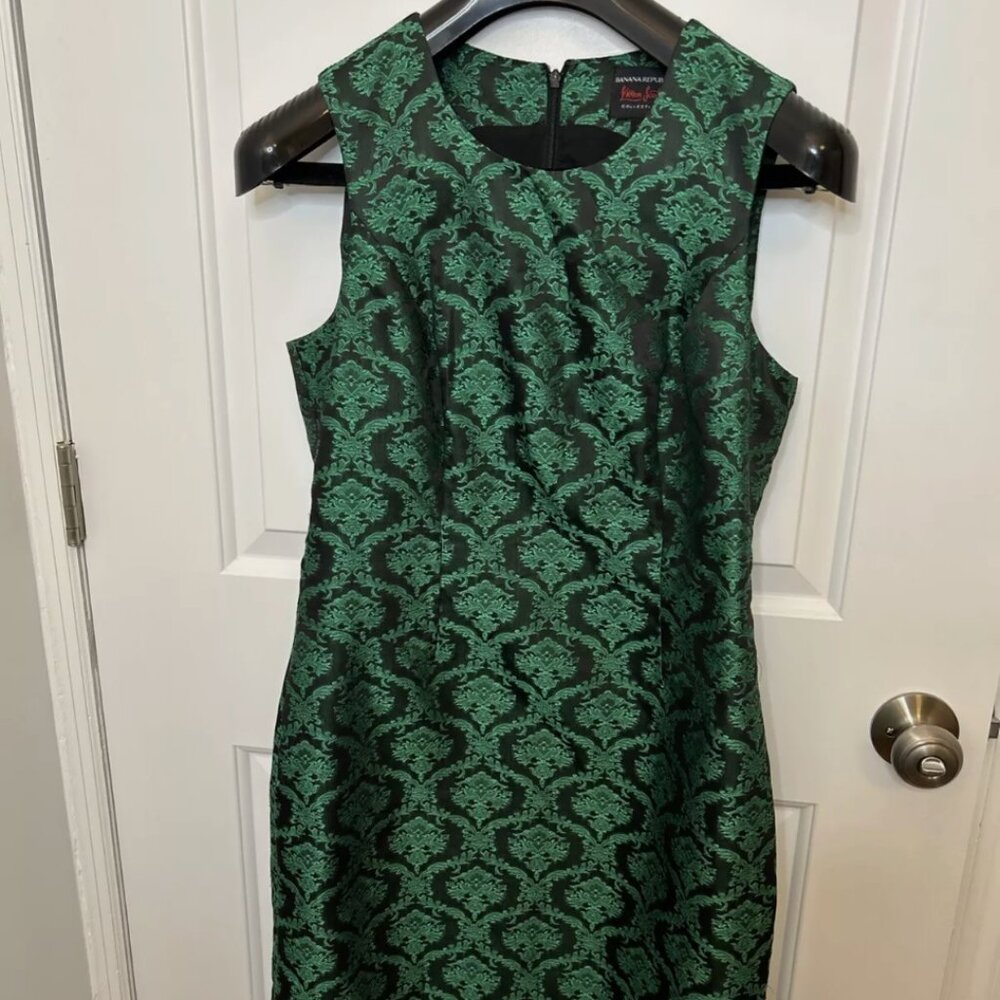 L'Wren Scott X Banana Republic Collaboration Black Green Damask Dress Size 10